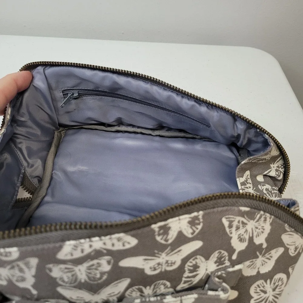 Karma Gifts Butterfly Canvas Cosmetic Bag Grey White Travel‎ Toiletry Pouch